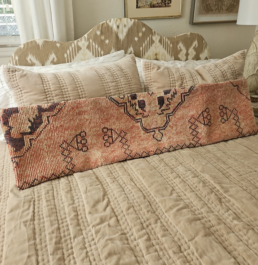 Vintage-Inspired Handwoven Kilim Lumbar Pillow 46x12 - Peach Tone